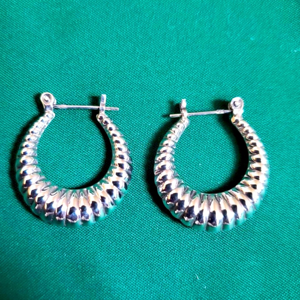 Sterling Silver Textured Hoop Earrings - Silver